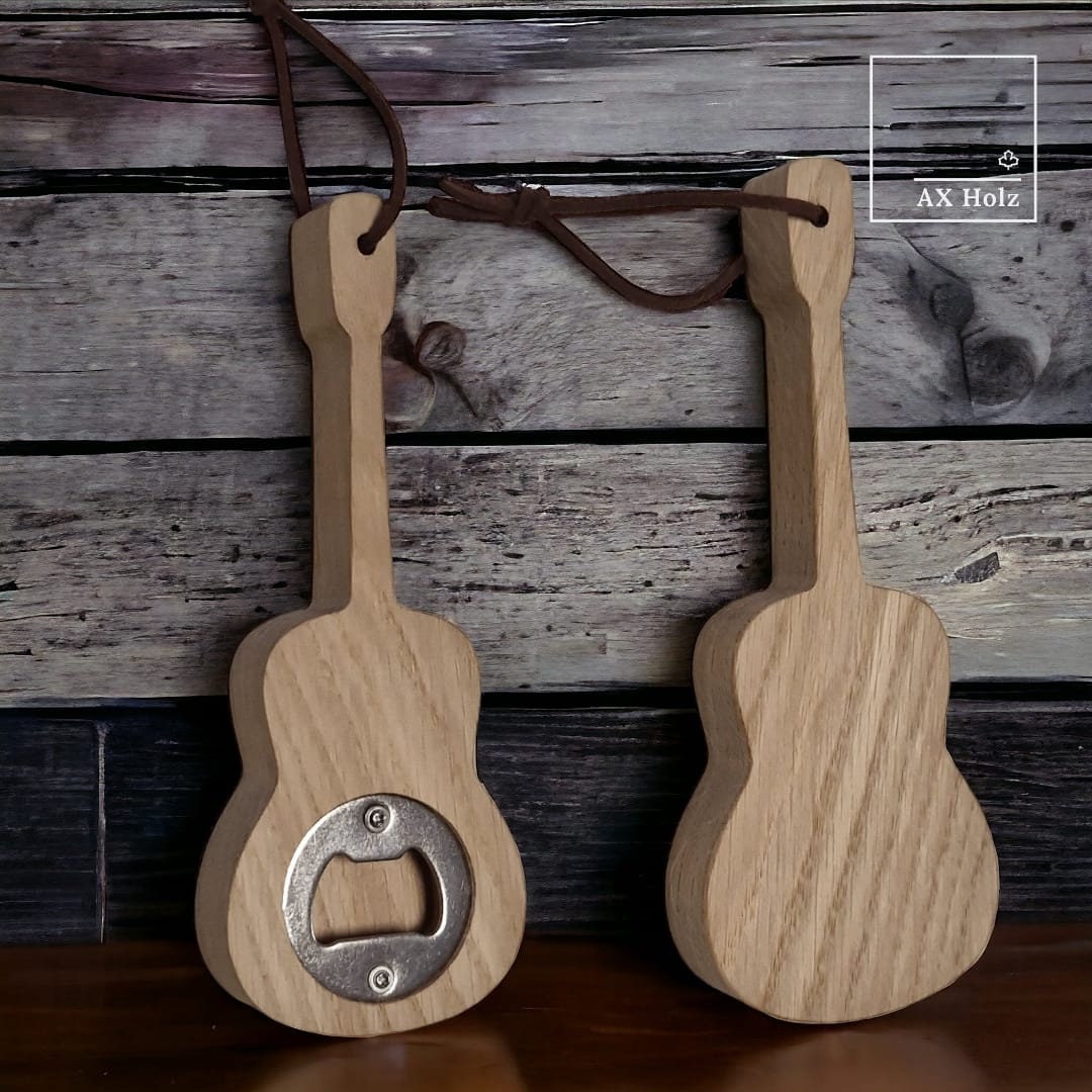 Flaschenöffner Gitarre als Geschenk aus Holz