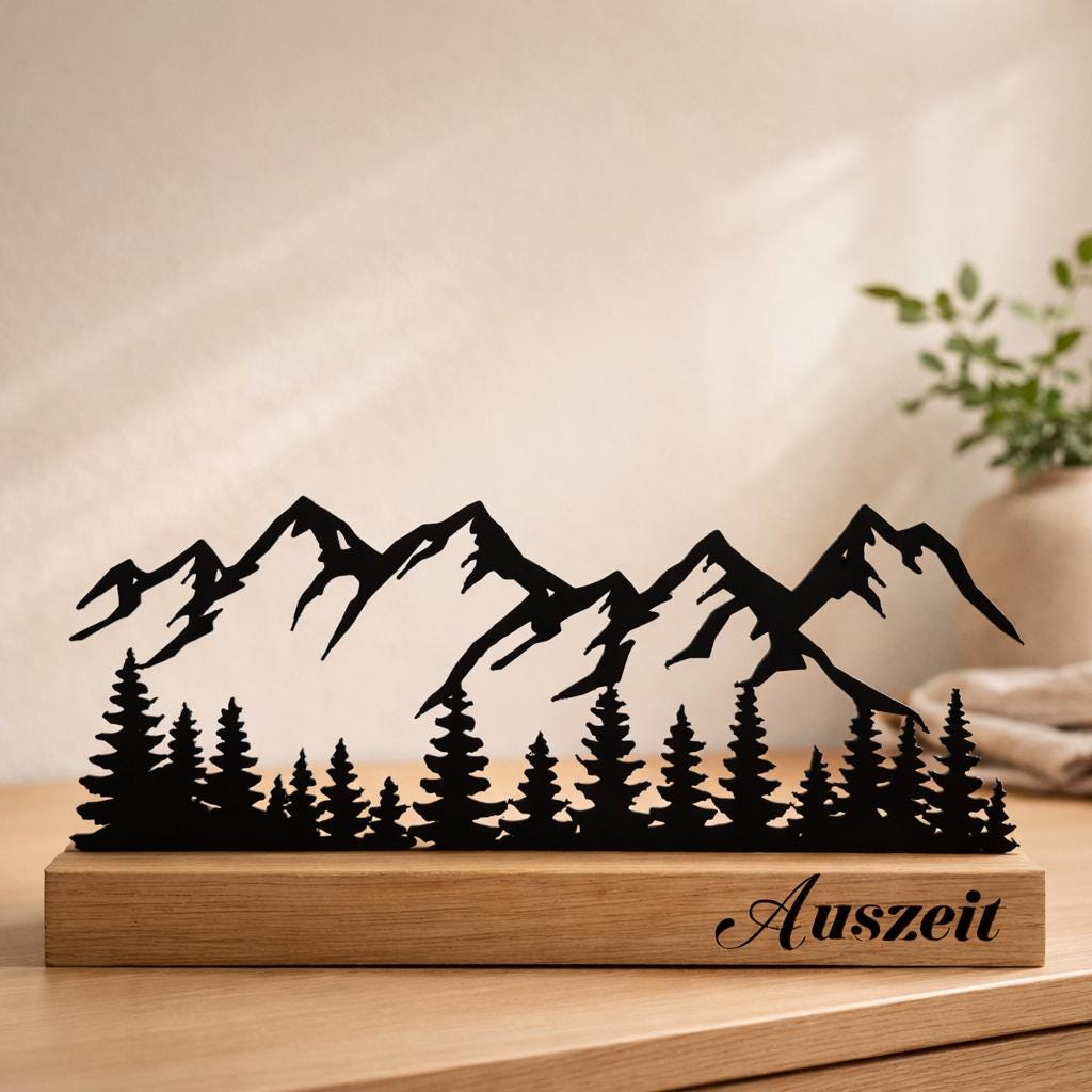 Personalisierte Berg Silhouette aus Holz  Holz Geschenk mit Gravur für Bergliebhaber | Aufsteller Eiche