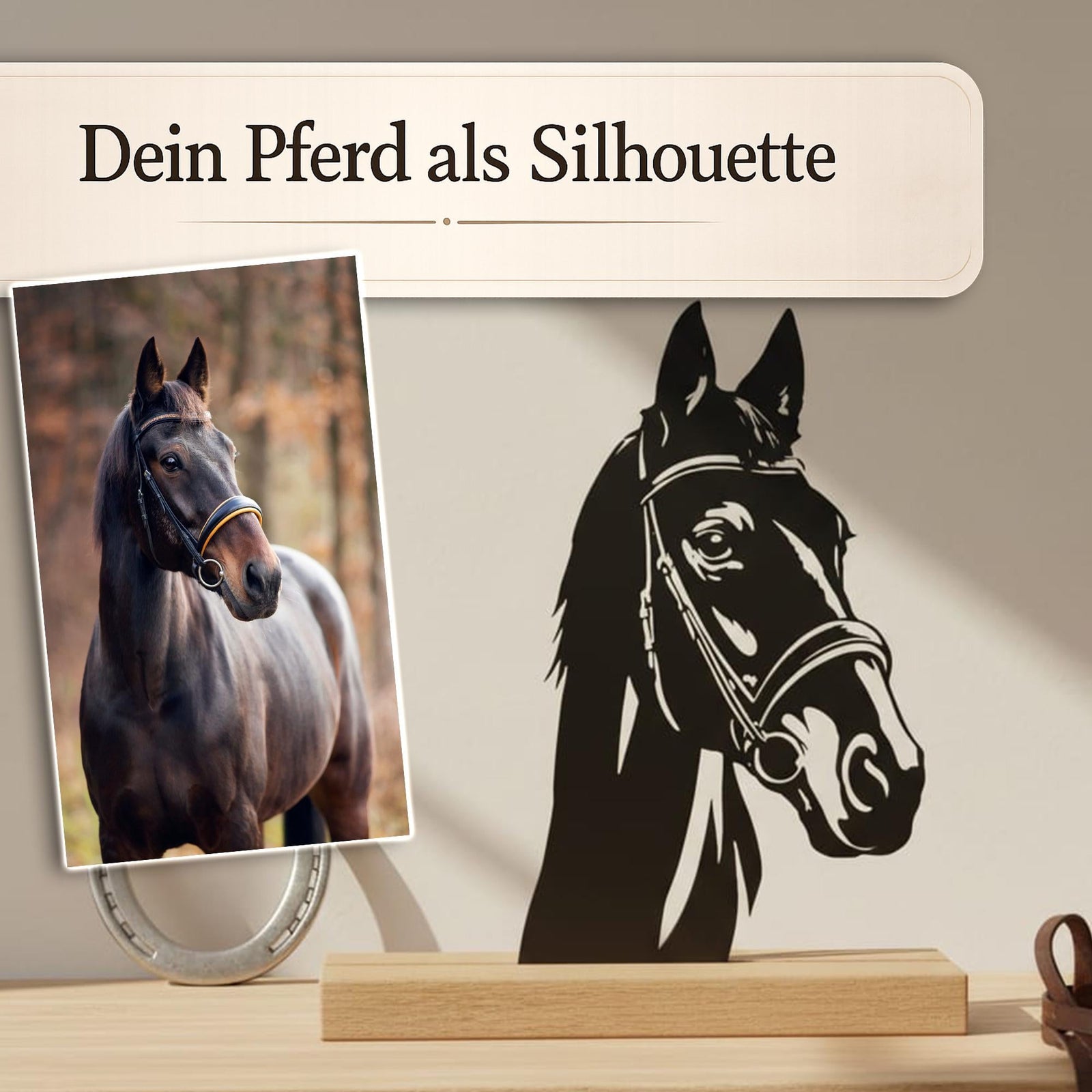Pferdeporträt als Holzsilhouette nach Foto – Ansicht 3