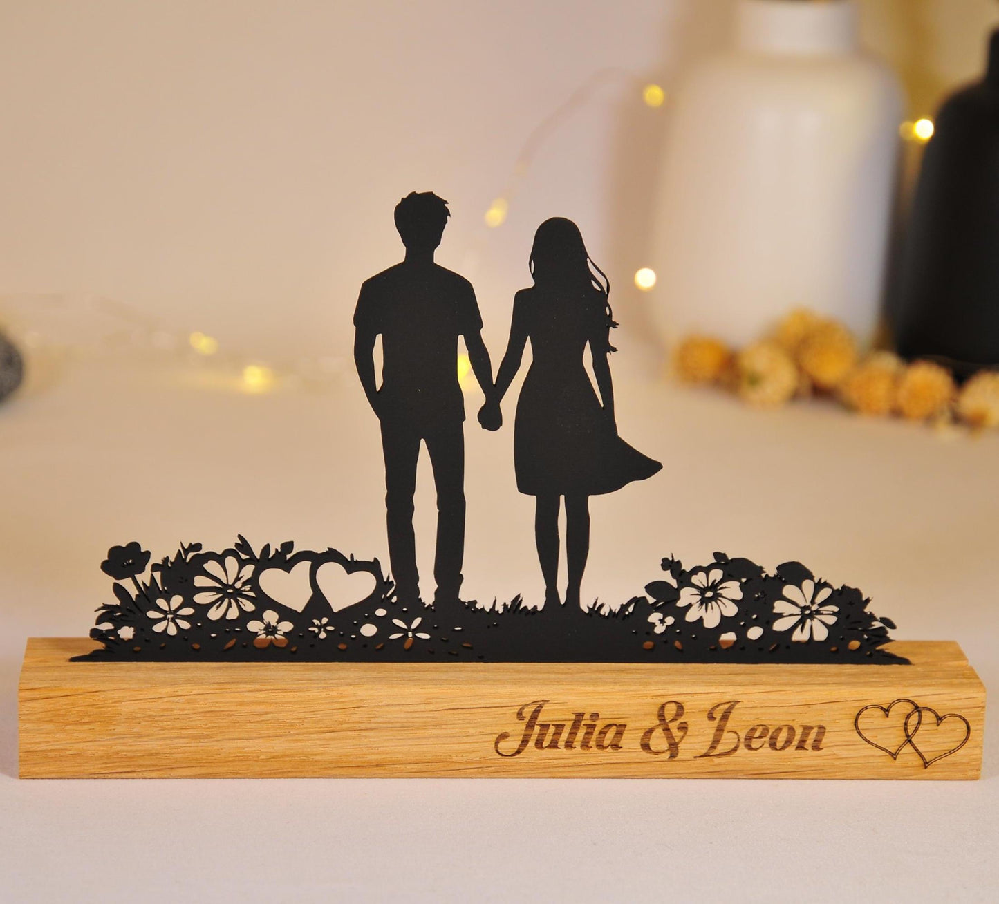 Personalisiertes Geschenk für Paare aus Holz  Paar Silhouette mit Namen | Valentinstag Geschenk Hochzeit