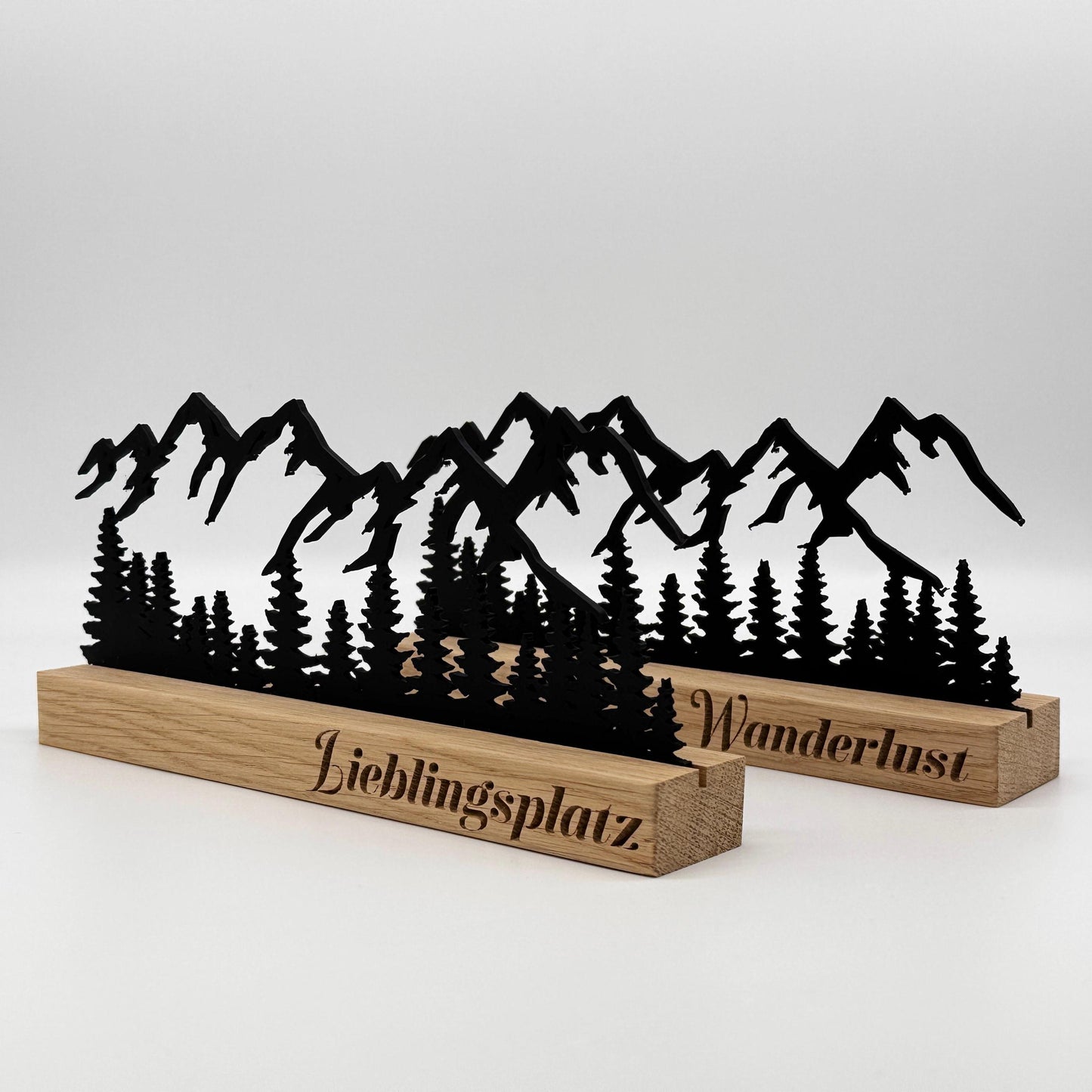 Personalisierte Berg Silhouette aus Holz  Holz Geschenk mit Gravur für Bergliebhaber | Aufsteller Eiche