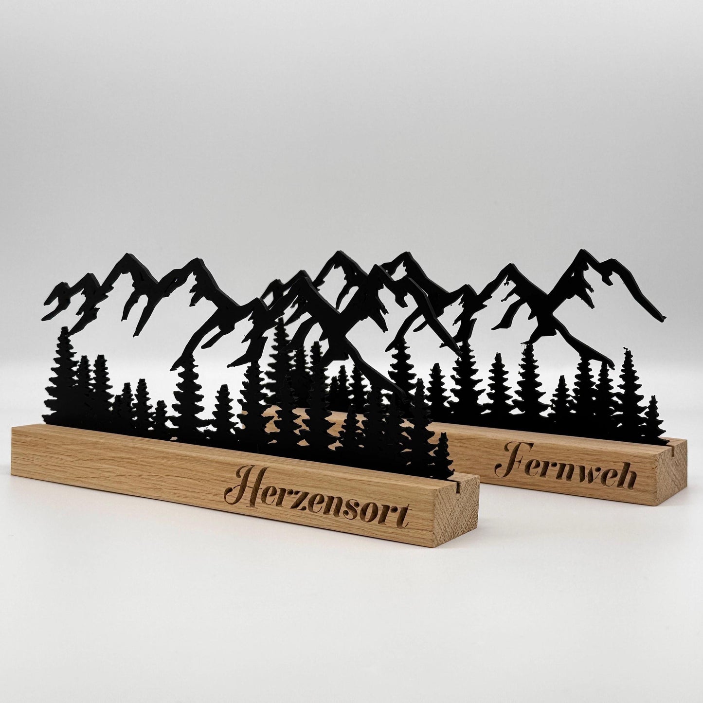 Personalisierte Berg Silhouette aus Holz  Holz Geschenk mit Gravur für Bergliebhaber | Aufsteller Eiche