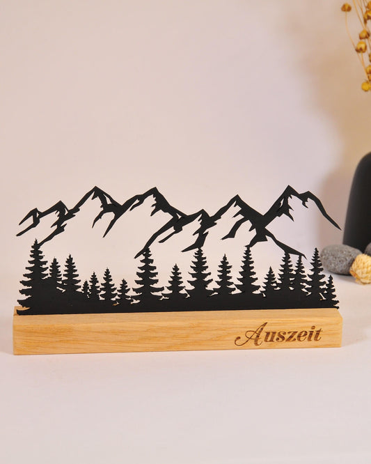 Personalisierte Berg Silhouette aus Holz  Holz Geschenk mit Gravur für Bergliebhaber | Aufsteller Eiche
