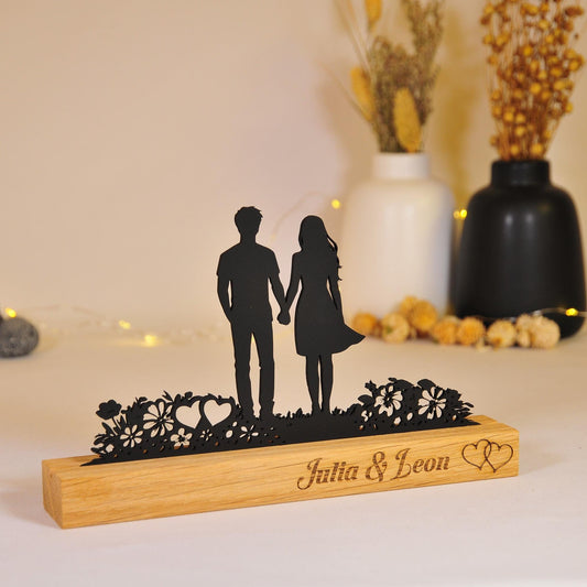 Personalisiertes Geschenk für Paare aus Holz  Paar Silhouette mit Namen | Valentinstag Geschenk Hochzeit