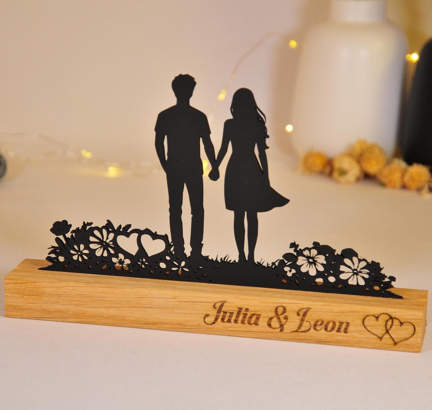 Personalisiertes Geschenk für Paare aus Holz  Paar Silhouette mit Namen | Valentinstag Geschenk Hochzeit