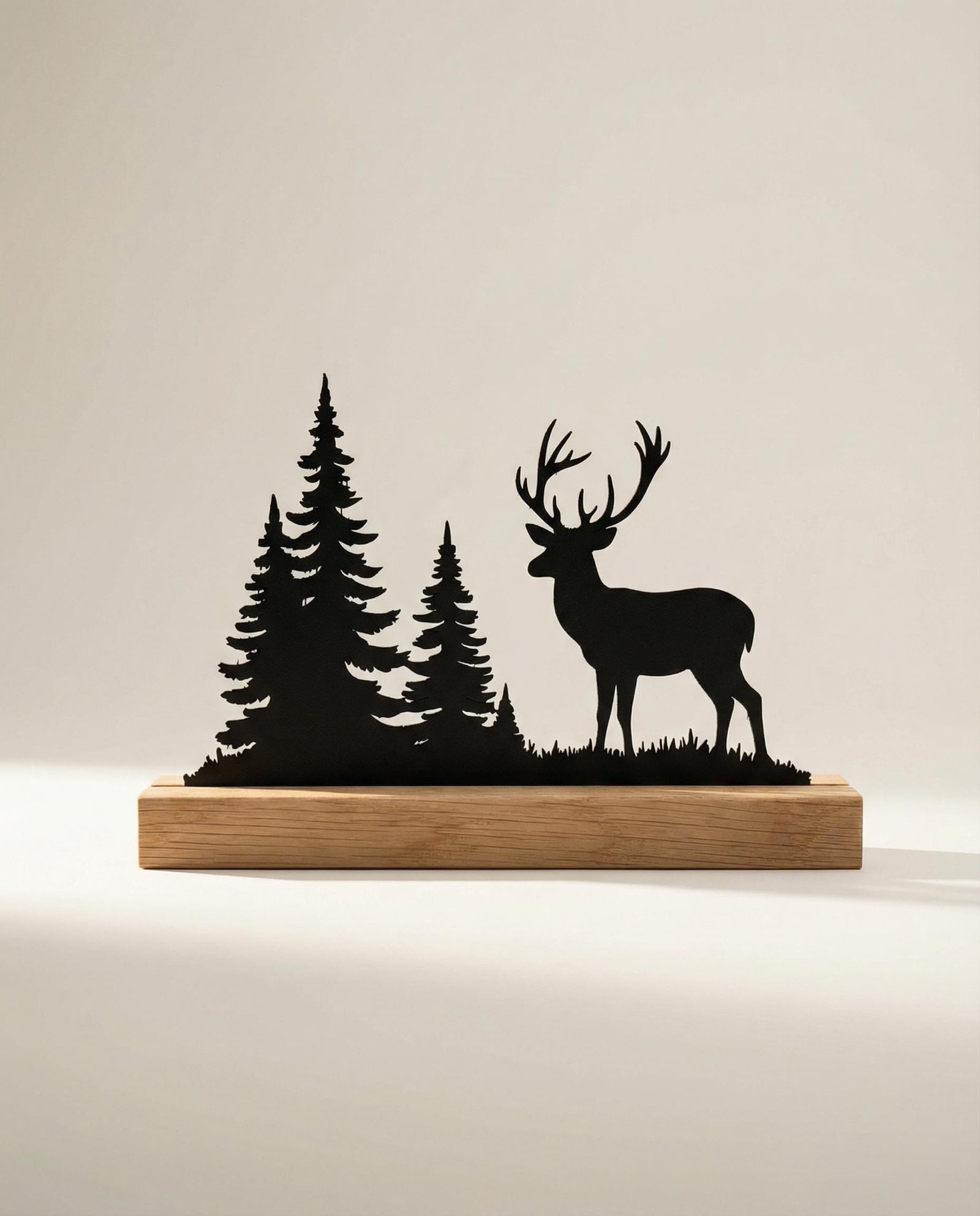 Hirsch-Silhouette aus Holz mit Waldmotiv – Ansicht 8