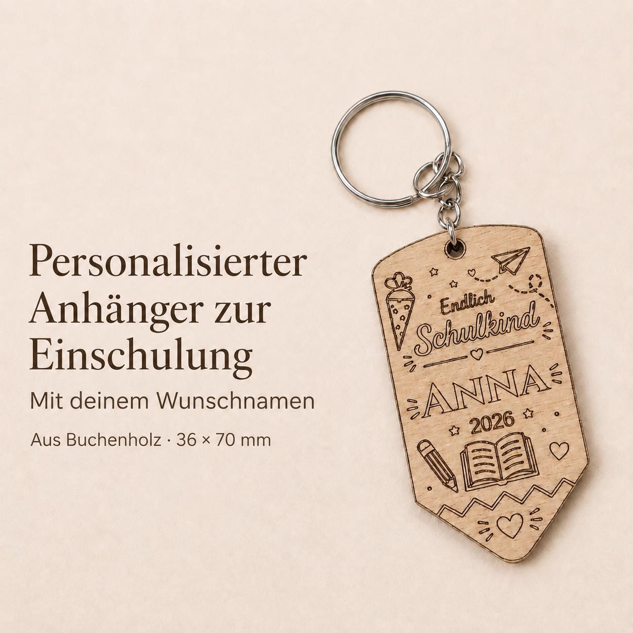 Personalisierter Schulkind-Anhänger aus Holz – Ansicht 5