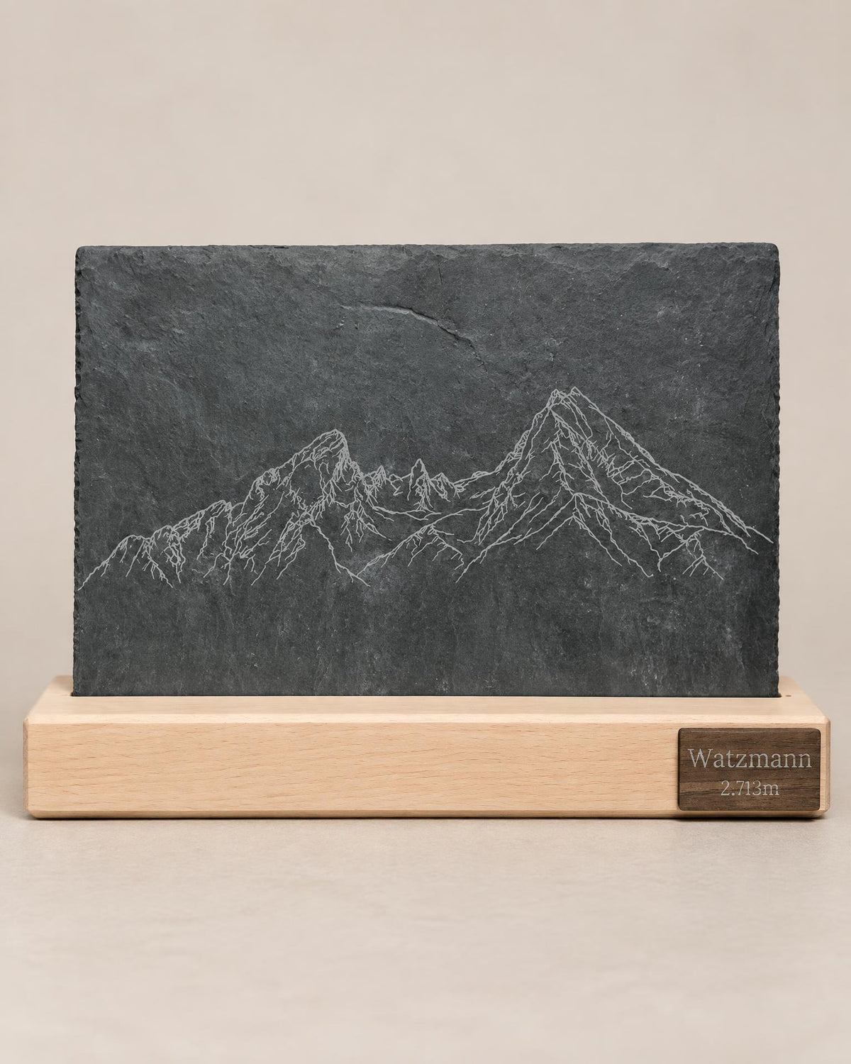 Watzmann-Schieferbild mit Buchenholzhalter