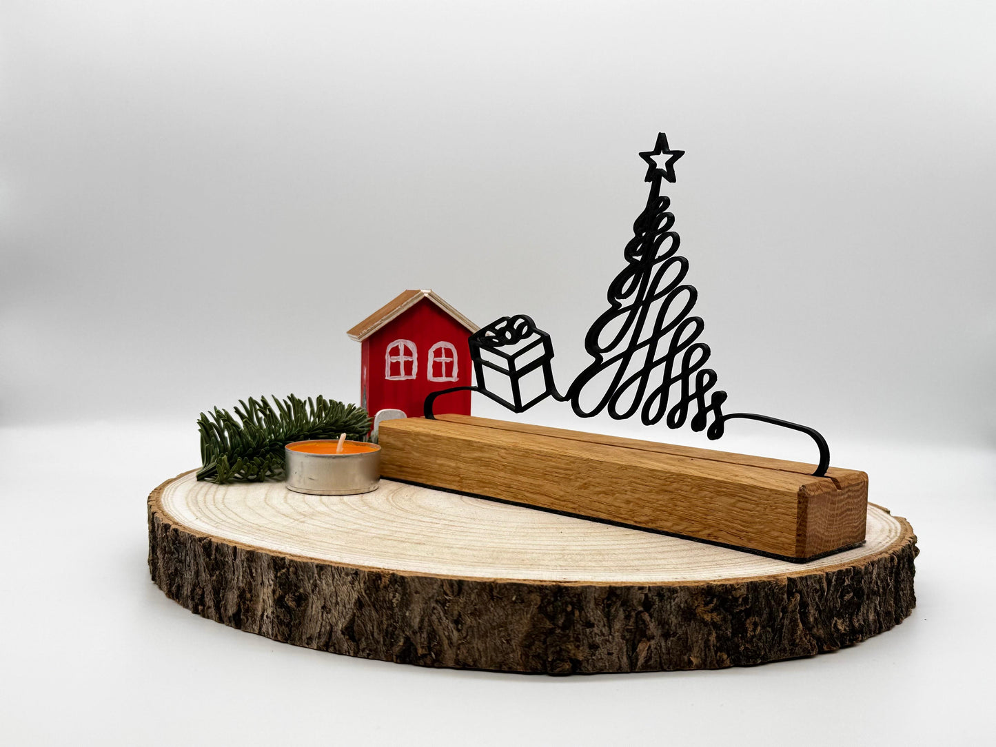 Weihnachtsdeko Holz Eiche – Geschenk & Weihnachtsbaum Silhouette, moderne Winterdeko schwarz, Weihnachtsgeschenk, Holzdeko, Tischdeko