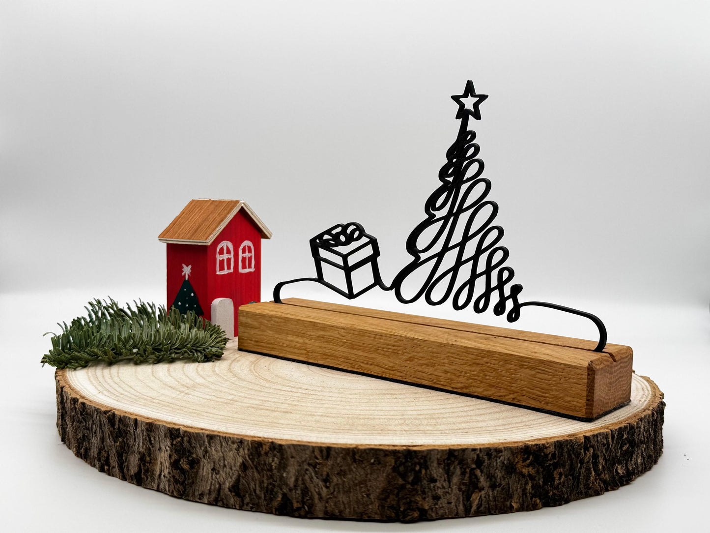 Weihnachtsdeko Holz Eiche – Geschenk & Weihnachtsbaum Silhouette, moderne Winterdeko schwarz, Weihnachtsgeschenk, Holzdeko, Tischdeko