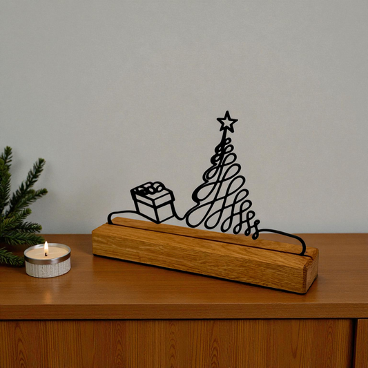 Weihnachtsdeko Holz Eiche – Geschenk & Weihnachtsbaum Silhouette, moderne Winterdeko schwarz, Weihnachtsgeschenk, Holzdeko, Tischdeko