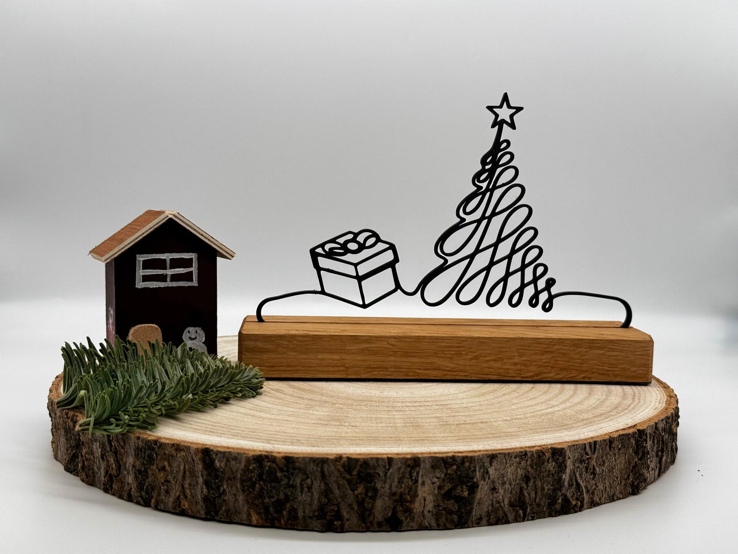 Weihnachtsdeko Holz Eiche – Geschenk & Weihnachtsbaum Silhouette, moderne Winterdeko schwarz, Weihnachtsgeschenk, Holzdeko, Tischdeko